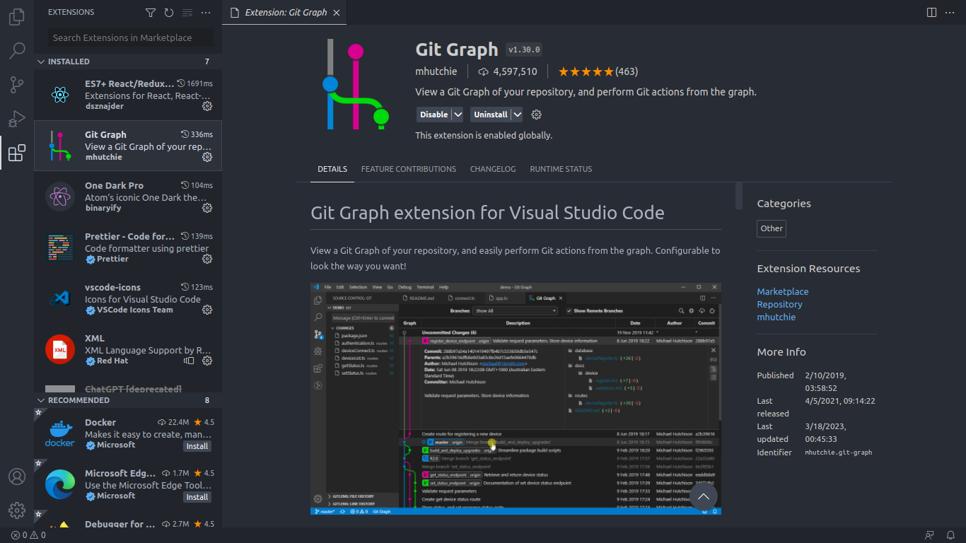 GIT graph in vs code